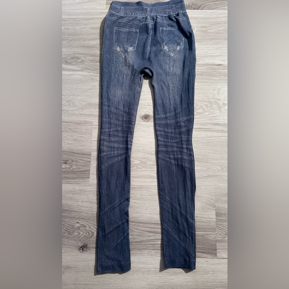 OPPA! Faux Denim Distressed Leggings Gray Plus Size 1X/2X - Picture 6 of 8